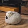 Cat Cave Bed -Handmade Wool Cat Bed Cave with Mouse Toy