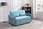 Pull Out Sofa Bed; Modern Adjustable Pull Out Bed Lounge Chair with 2 Side Pockets; 2 Pillows for Home Office